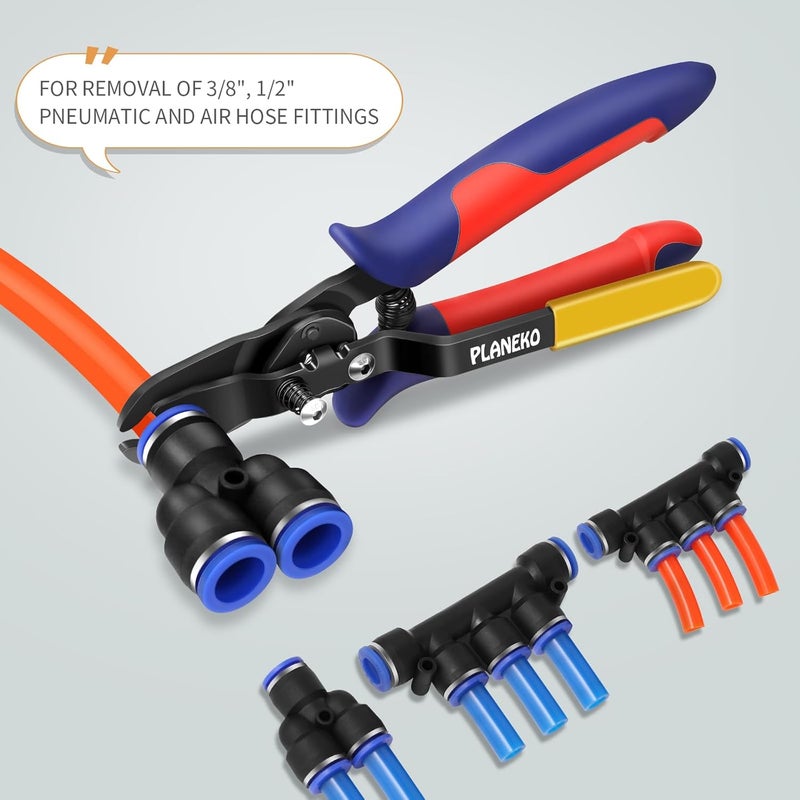 PLANEKO Air Line Pliers Push to Connect Fitting Disconnect Tool for 3/8" 1/2" Pneumatic Hose Quick Connect Fittings Removing Air Line Removal Tool Hose Release Pliers for 10mm 12mm Push Fit Connector - Image 2